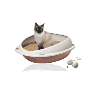 Rohrschneider Tierbett Salbei mit Katze und Spielzeug. Gemütliches Hundekissen aus Cordstoff mit Reisenapf.