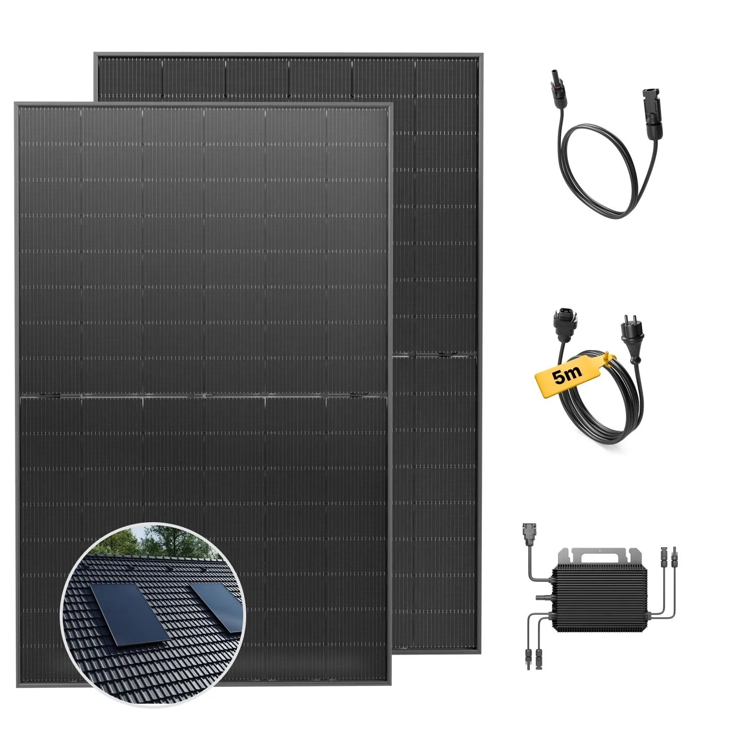 Solakon Balkonkraftwerk 900W Solaranlage mit Ziegeldach Halterung Einzelmontage Steckerfertig Komplettset Photovoltaik 800W Kabellänge 5m