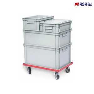 PROREGAL Transportroller mit Euroboxen, orange, offenes Deck, 2 Lenk- und 2 Bremsrollen, Traglast 300 kg.