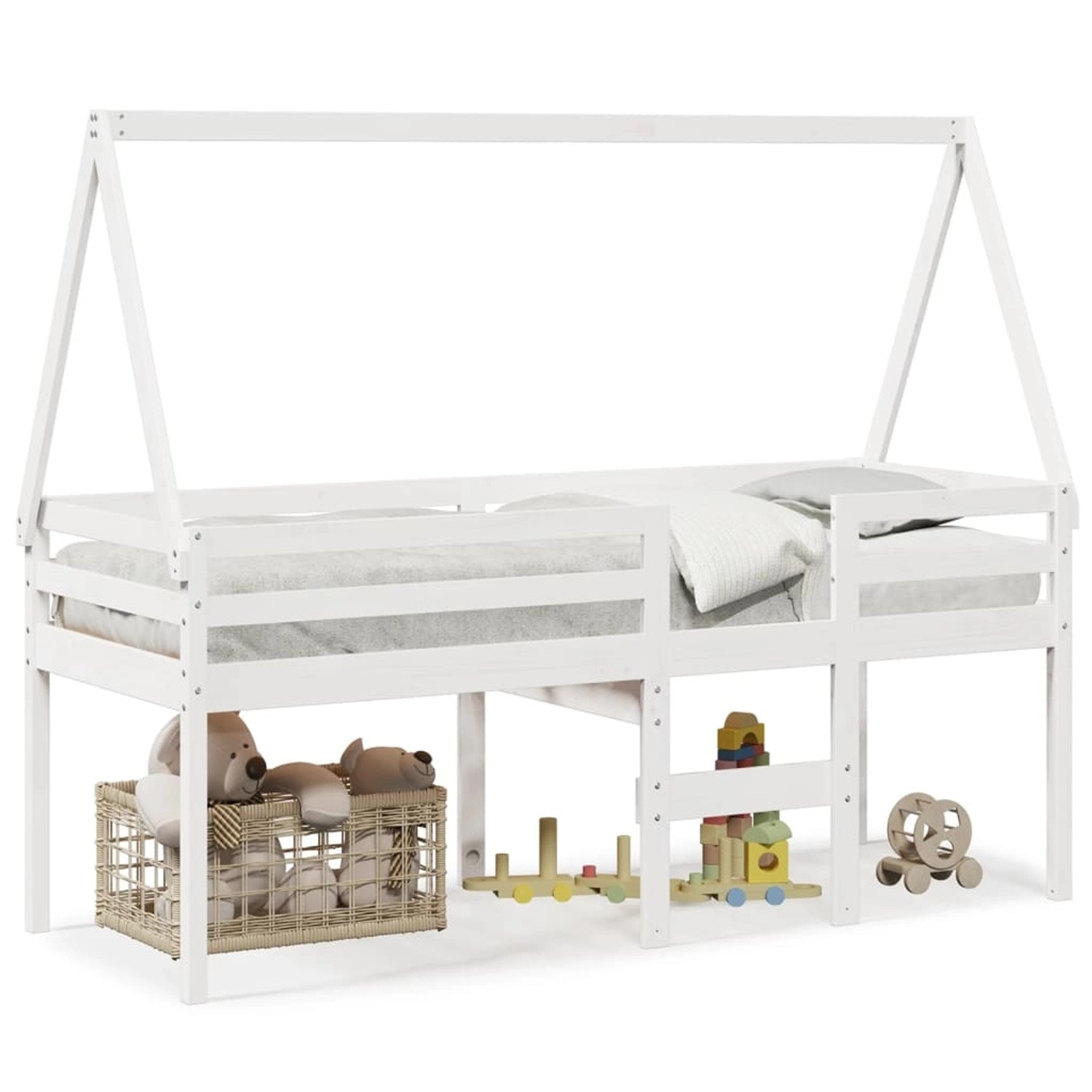 vidaXL Hochbett mit Dach Weiß 80x200 cm Massivholz Kiefer 3282096