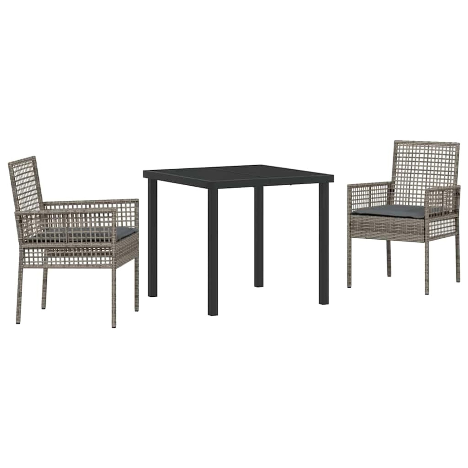 vidaXL 3-Teiliges Garten Essset mit Kissen Grau Poly Rattan 3379877