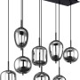 Moderne, 8-flammige Globo Pendelleuchte Blacky mit rauchfarbenen Gläsern und schwarzem Metall.