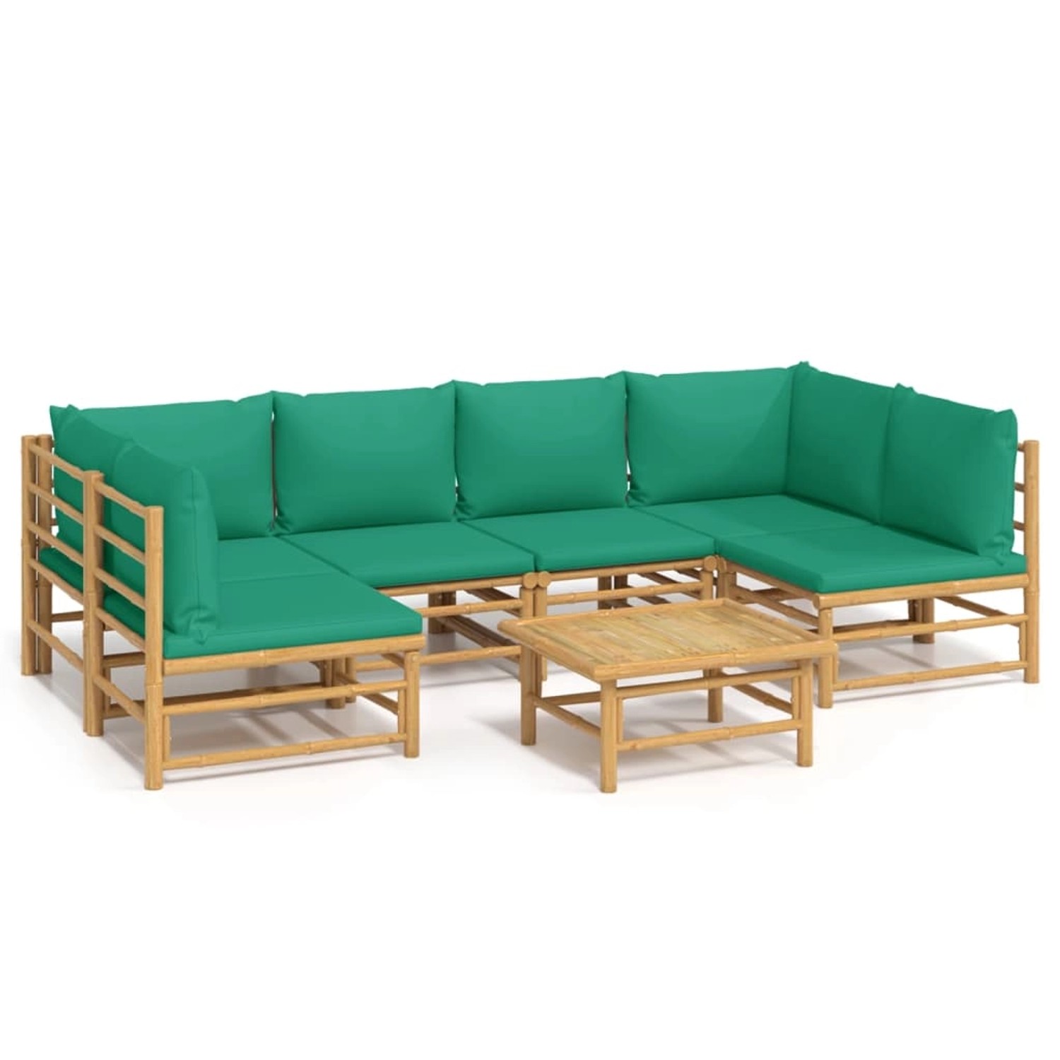 Vidaxl 7-tlg. Garten-lounge-set Mit Grünen Kissen Bambus günstig online kaufen