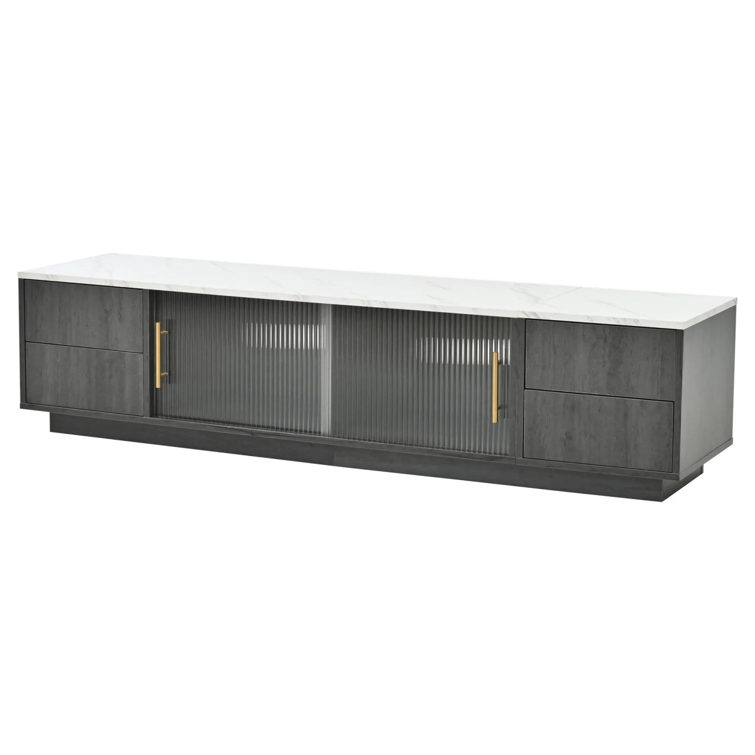 okwish TV Schrank mit Marmor Optik Schubladen Stauraum Wohnzimmer 160x40x38.5cm Grau