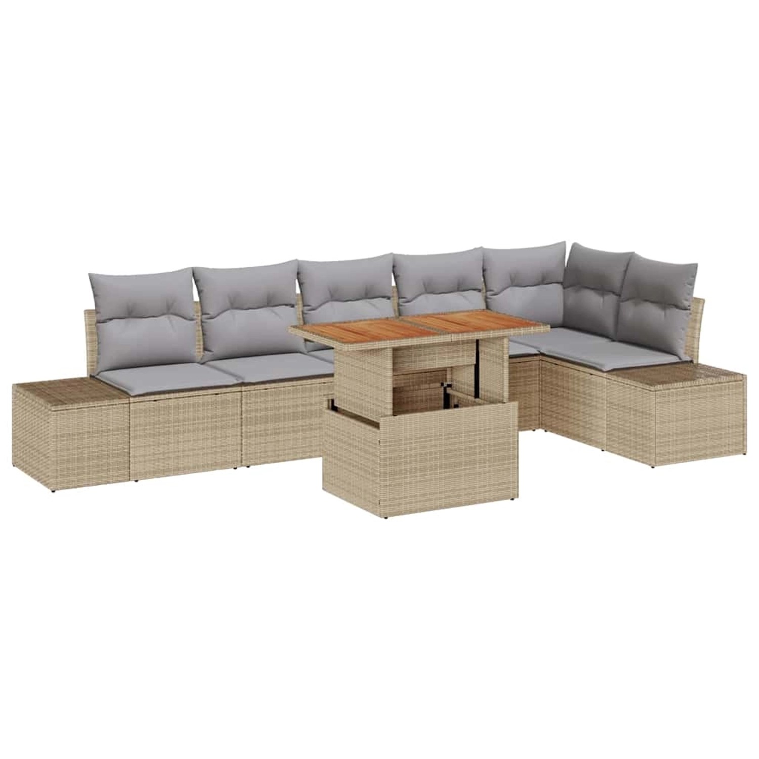 vidaXL Garten-Sofa-Set mit Speicher 7-Tlg Beige Poly Rattan 3358709 günstig online kaufen