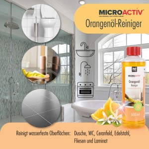 Microactiv Orangenöl Reiniger Konzentrat, 4x500ml Flaschen. Reiniger für Bad, Küche und Haushalt.