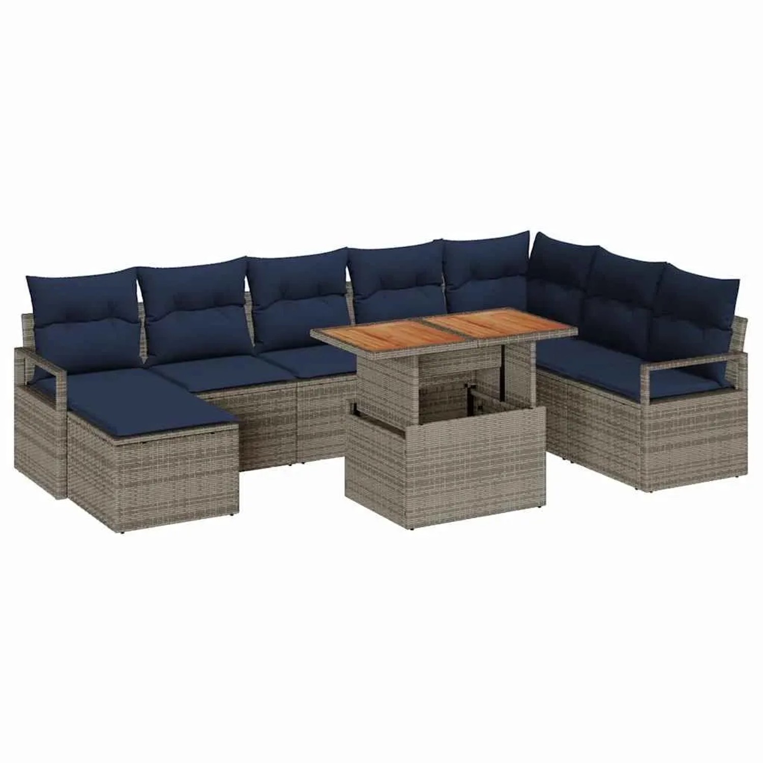 vidaXL Garten Essgruppe mit Kissen 9-Tlg Grau und Marineblau 3349751