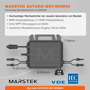 Marstek SATURN MST-MI0800 Micro-Wechselrichter mit WLAN und 5 m Anschlusskabel