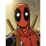 Wandbild: Marvel Deadpool im roten Anzug mit Schwertern, 30x40 cm.