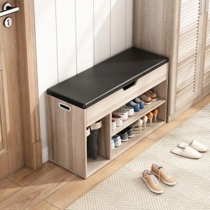 Rebiko Schuhschrank Mit Sitzfläche Aus Holz Stauraum 2 Einlegeböden Zu Öffnen Helle Eiche