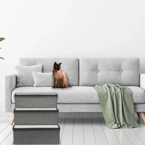 Relaxdays Hundetreppe 3 Stufen Polyester MDF Grau Weiß Faltbar 39 cm x 40 cm x 49 cm