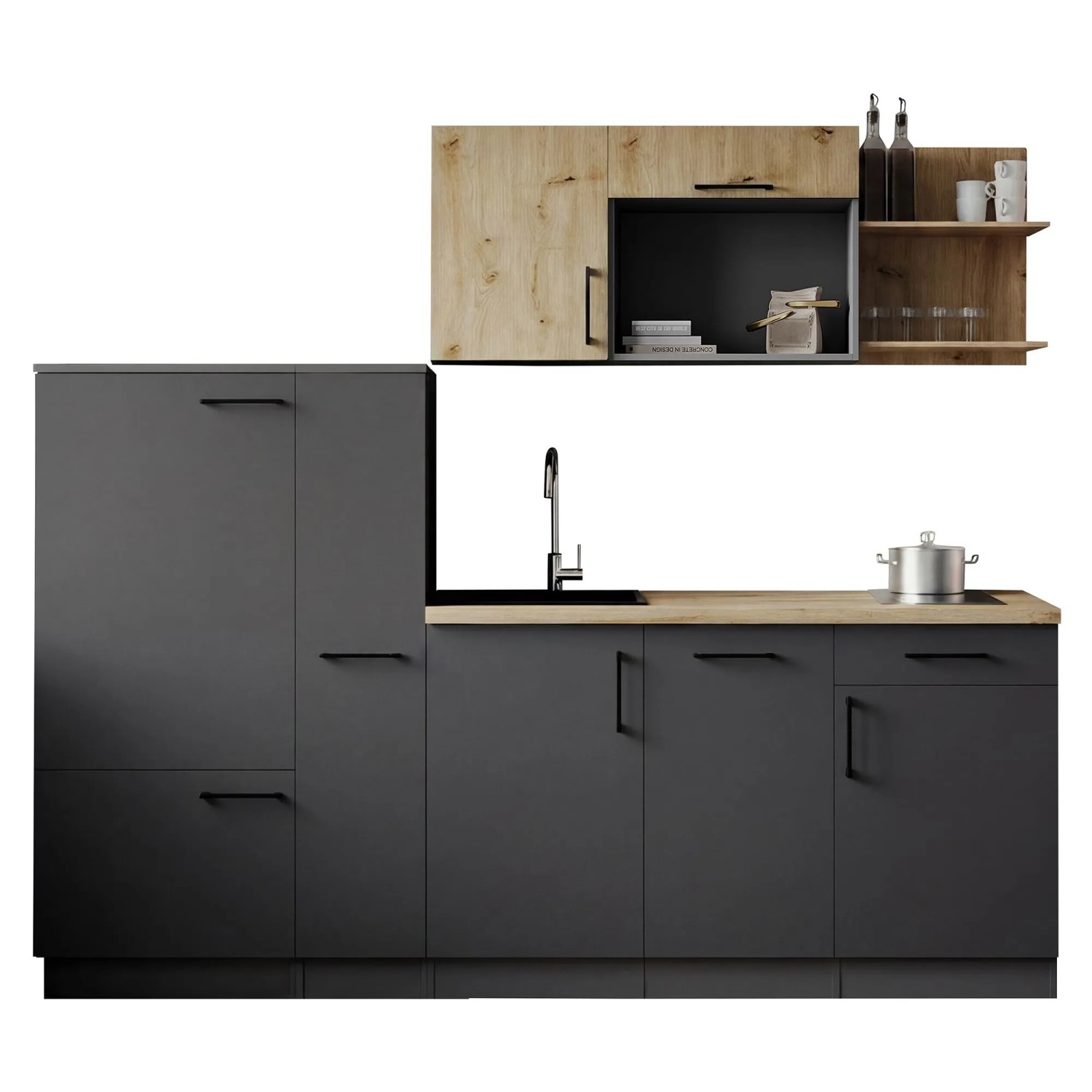 Respekta Singleküche Oliver 235 cm Kühlschrank Artisan-Eiche ohne Mikrowelle
