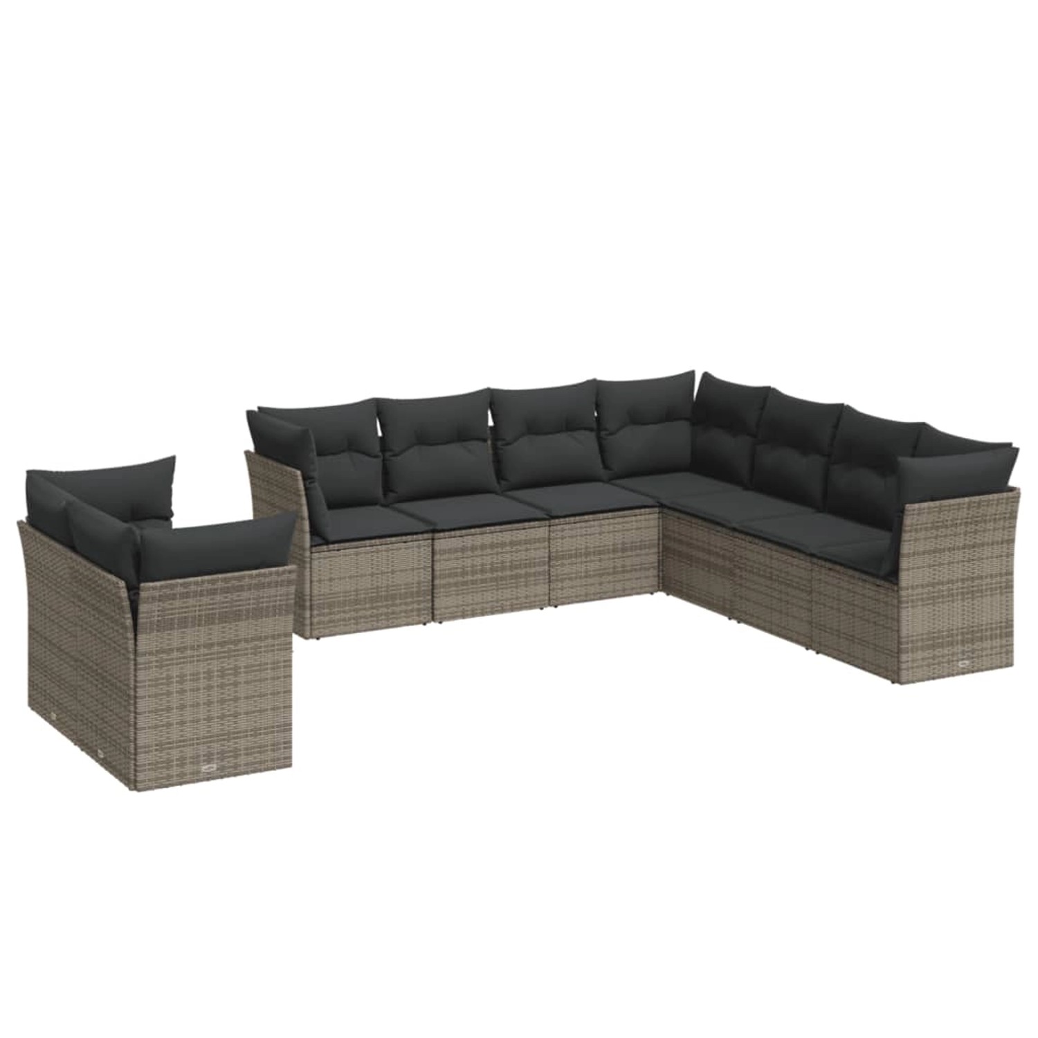 vidaXL 9-tlg Garten-Sofagarnitur mit Kissen Grau Poly Rattan Modell 20