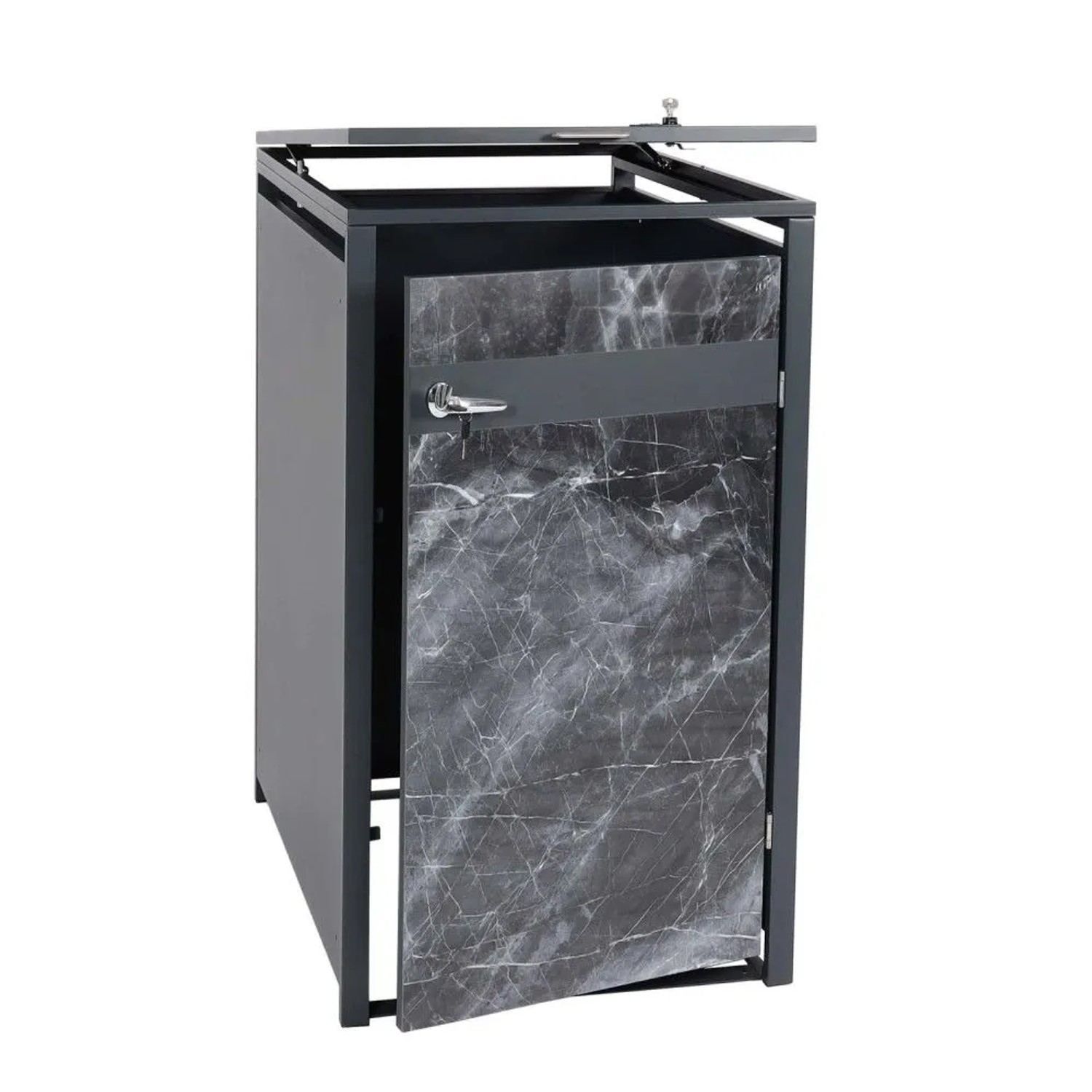 MCW 1er Mülltonnenverkleidung J82 Marmor-Optik Dunkel 117x68x80cm