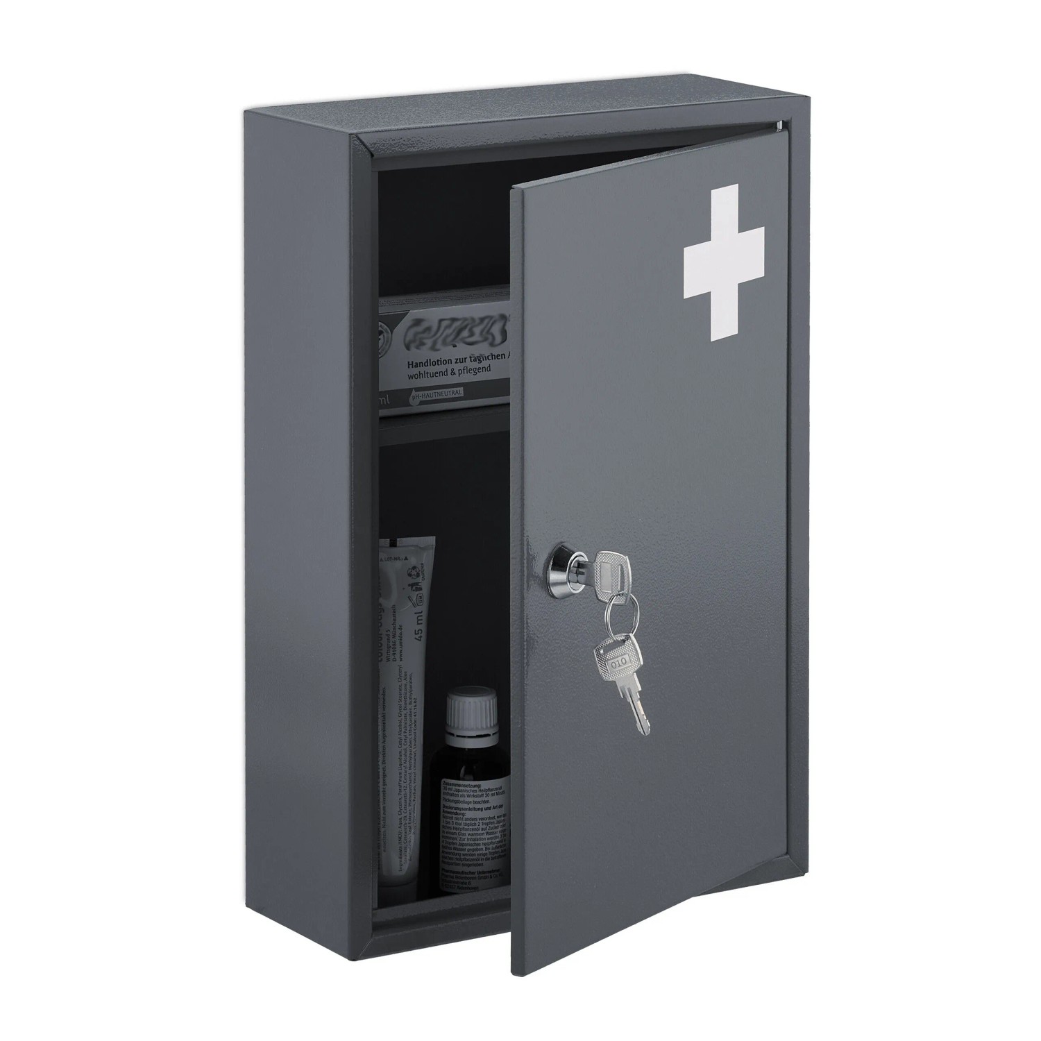 Relaxdays Medizinschrank Metall Grau Abschließbar 32 cm x 21,5 cm x 9,5 cm 1,3 kg