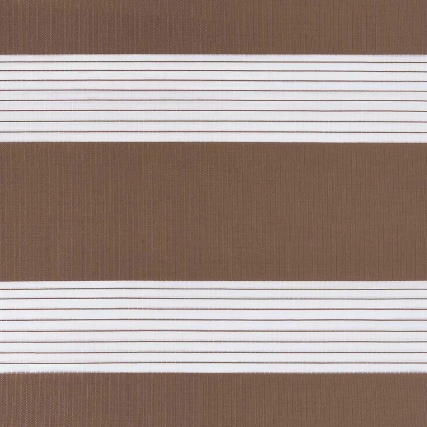 Braunes Doppelrollo aus Polyester mit Zebra-Muster: blickdichte und transparente Streifen.