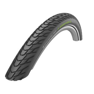 Schwarzer Schwalbe Marathon E Plus Fahrradreifen 28 Zoll mit Profil und Reflexstreifen für E-Bikes.