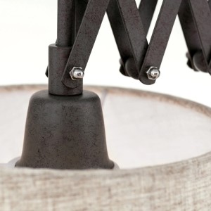 Detailaufnahme: Orion Boho Hängeleuchte Factory mit Leinenschirm und antikem Metallarm.