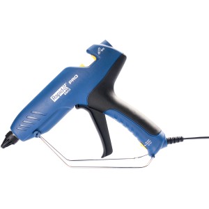 Blaue Rapid Heißklebepistole EG313 mit schwarzem Griff und Drahtbügel.