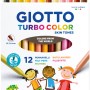 Giotto Turbo Color Fasermaler Skin Tones, 12 Stifte in Hautfarben im Karton.