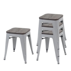 MCW 4x Hocker A73 Inkl. Holz-Sitzfläche Grau