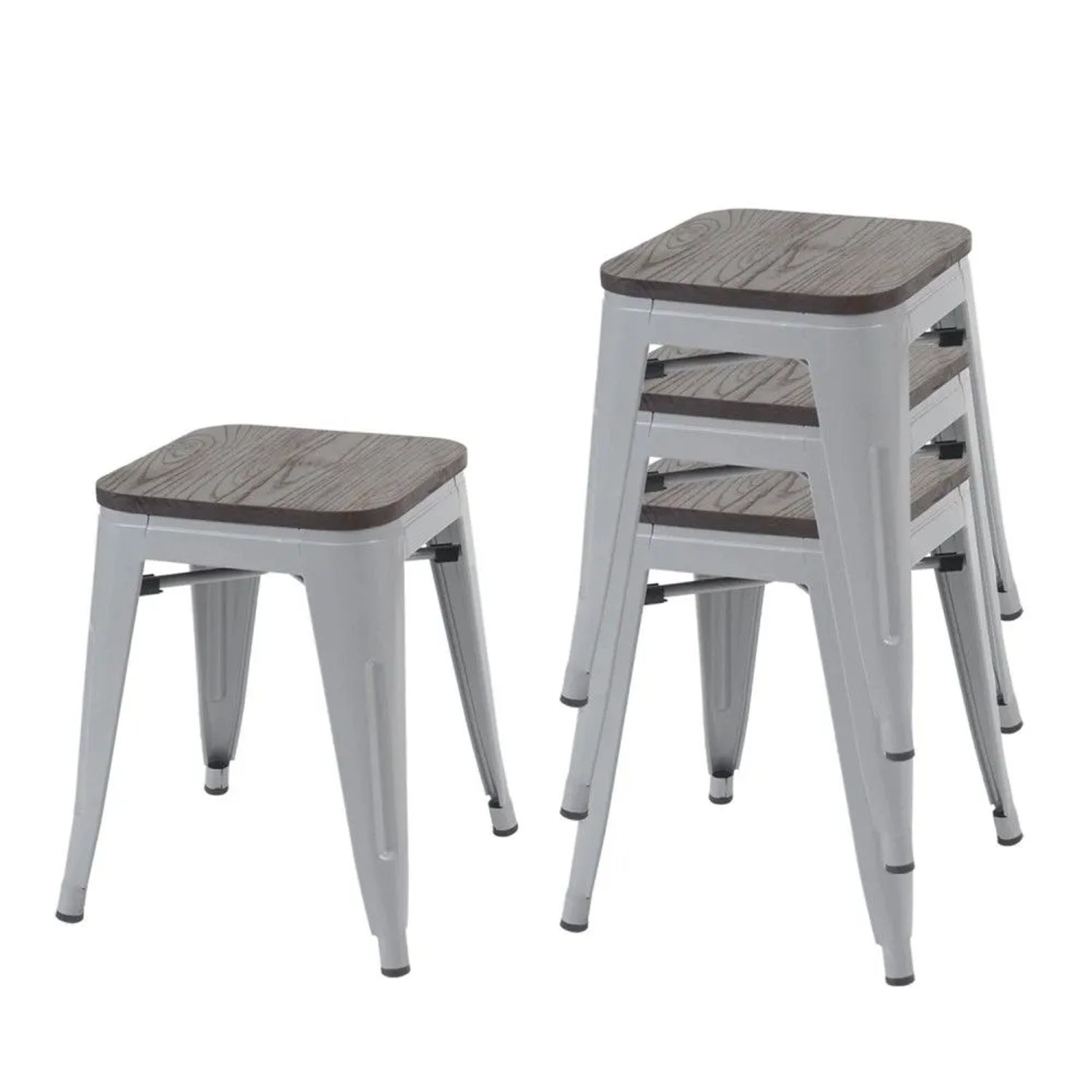 MCW 4x Hocker A73 Inkl. Holz-Sitzfläche Grau