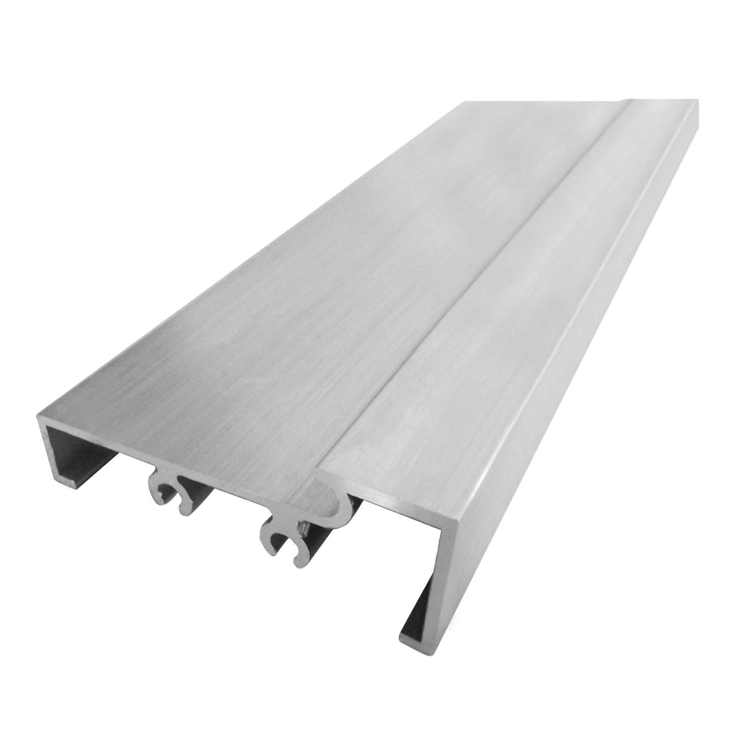 Detailaufnahme der Aluminium-Bodenschwelle einer Nebeneingangstür.