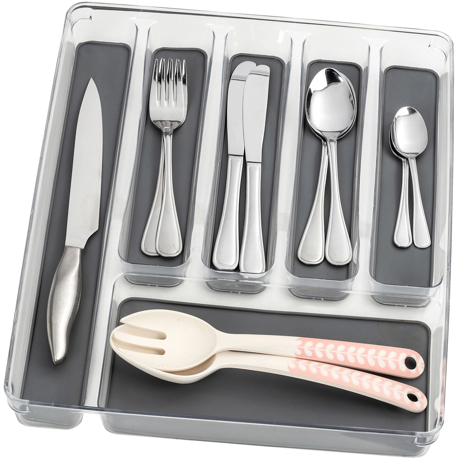 Wenko Besteckkasten mit 6 Fächern, grau-transparent, für Küchenhelfer und Besteck.