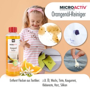 Microactiv Orangenöl Reiniger Konzentrat 4x500ml für Textilien und Haushalt.