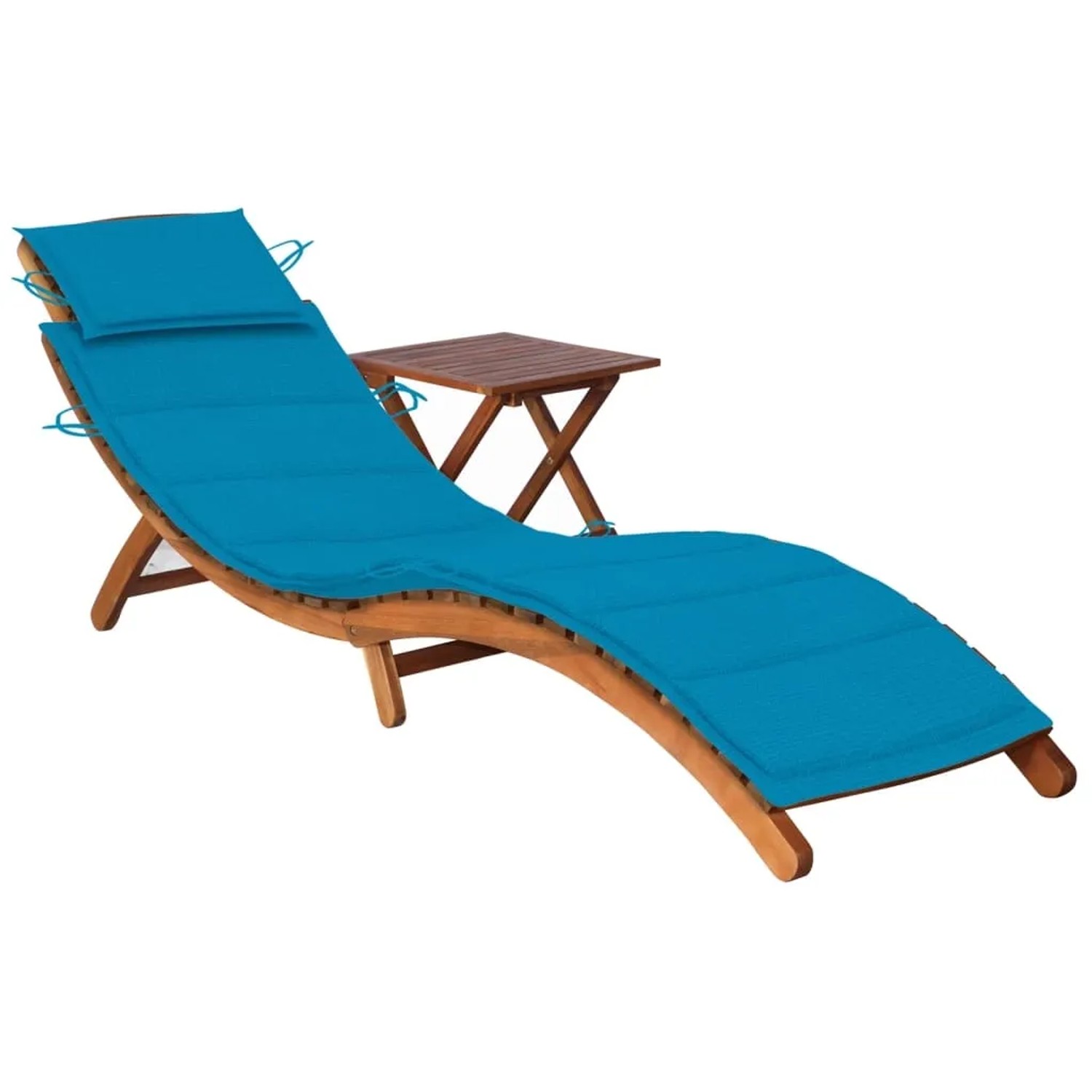 vidaXL Sonnenliege mit Tisch und Auflage Massivholz Akazie Polsterfarbe  Blau