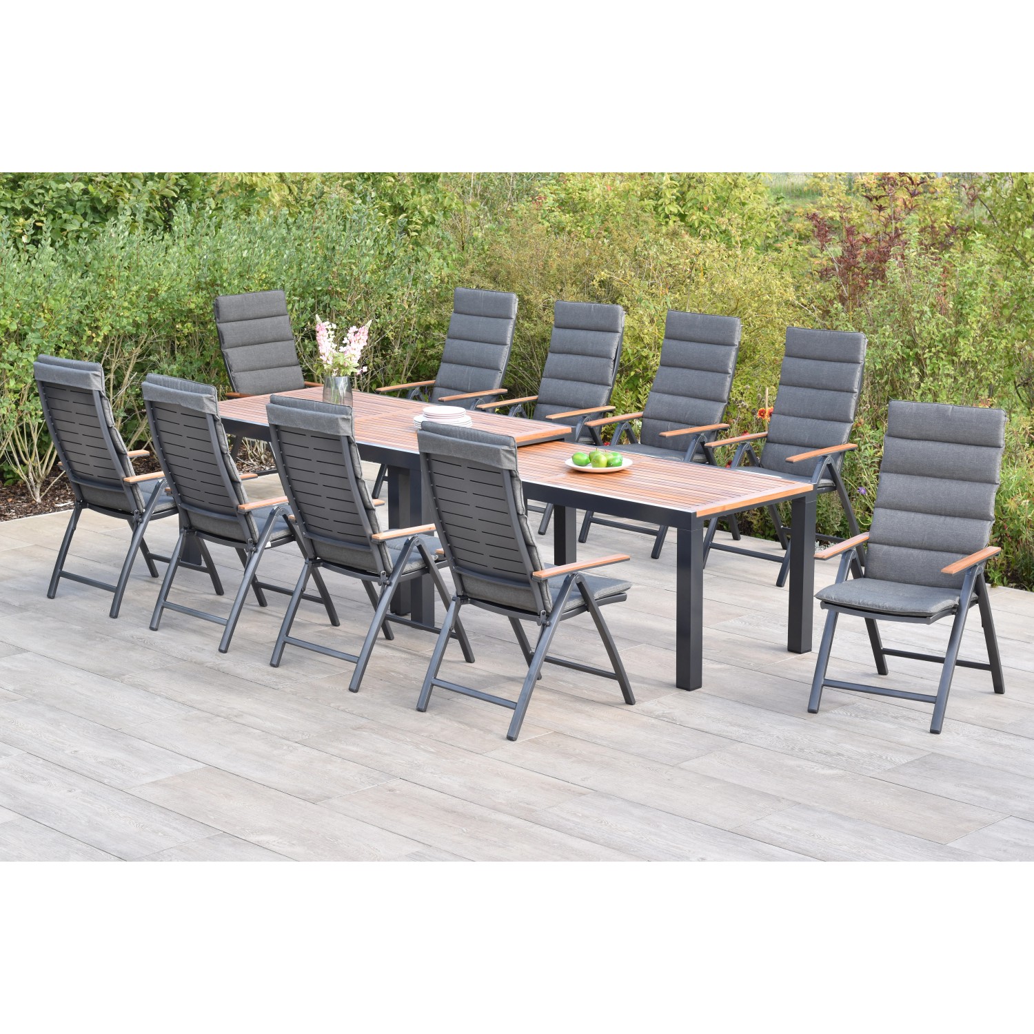Merxx Tinos Set 21-tlg. 10 Klappsessel 10 Auflagen Flex-Gartentisch Auszieh günstig online kaufen