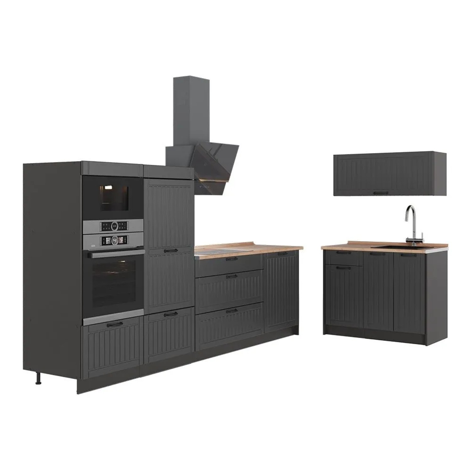 Vicco Küchenzeile Fame-Line Dunkelgrau/Anthrazit 380 x 154 AP Eiche Art Nr 64057