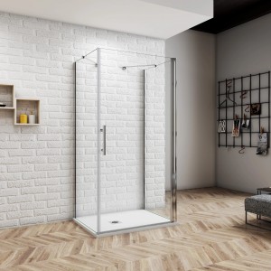 AICA U-Duschkabine 90x90 cm mit Schwingtür und Seitenwand, Alu Natur