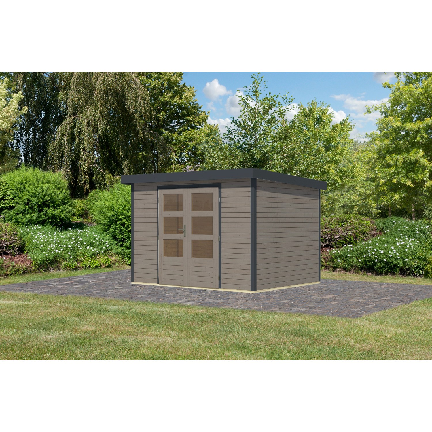 Karibu Gartenhaus Diego 4 D Wassergrau/Anthrazit 209 x 298 x 213 cm günstig online kaufen