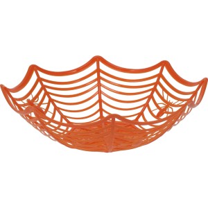 Oranger Korb aus PP-Material in Spinnennetz-Optik, 27,5x27,5x8cm, für Halloween.