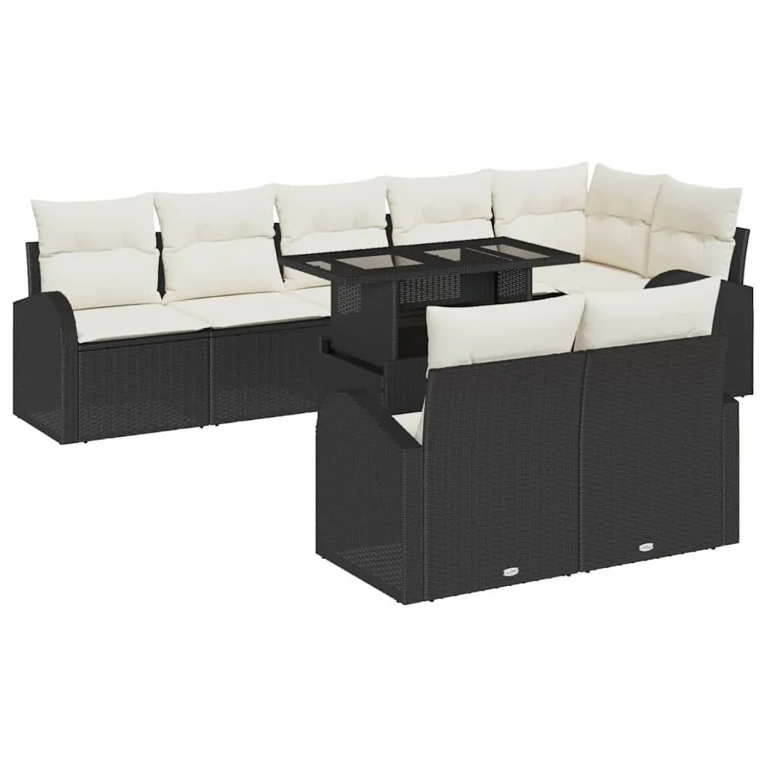 vidaXL Sofa Set mit Kissen 9-Tlg Schwarz und Creme Poly-Rattan 3348663 günstig online kaufen