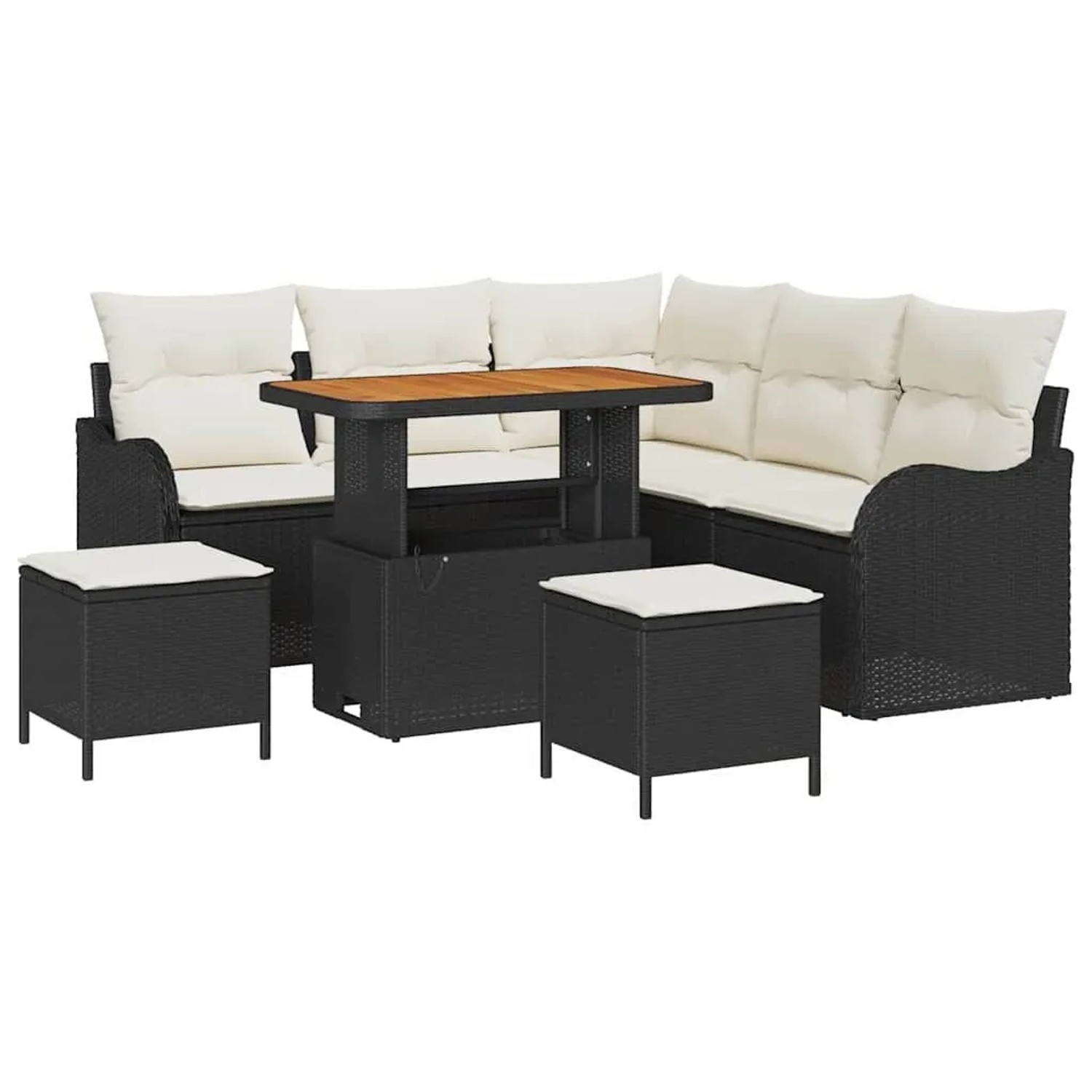 vidaXL Garten-Sofa-Set mit Kissen mit Speicher 8-Tlg Schwarz und Creme 3364215