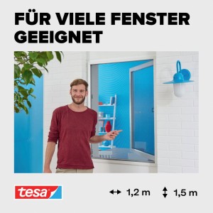 tesa® Insect Stop Fliegengitter mit Alurahmen in Anthrazit am Fenster, einfache Montage.