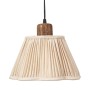 PR Home Siv Pendelleuchte: Kleine Lampe mit plissiertem, beigem Stoffschirm und Holzdetails.
