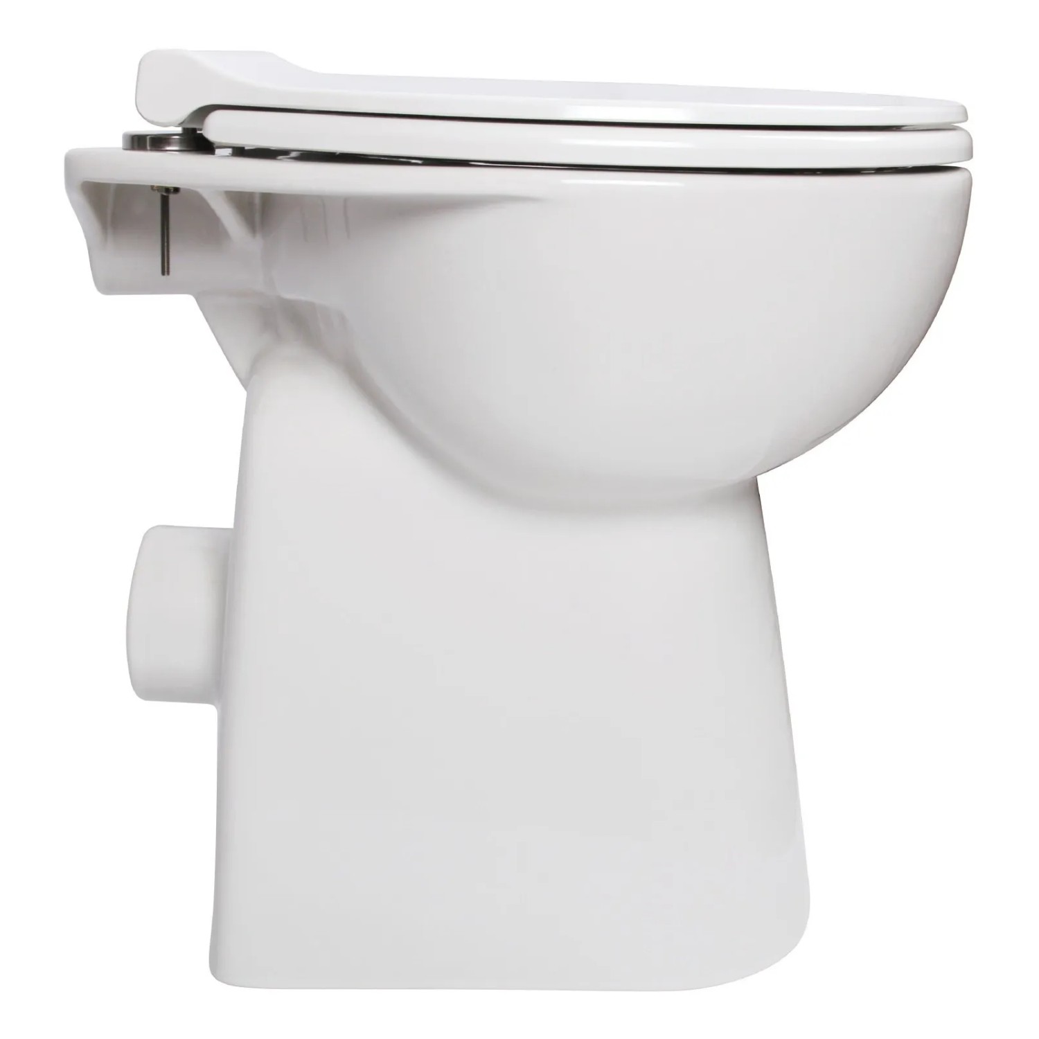 Calmwaters Stand-WC Set, erhöht, spülrandlos, mit WC-Sitz und Spülkasten, weiße Keramik.