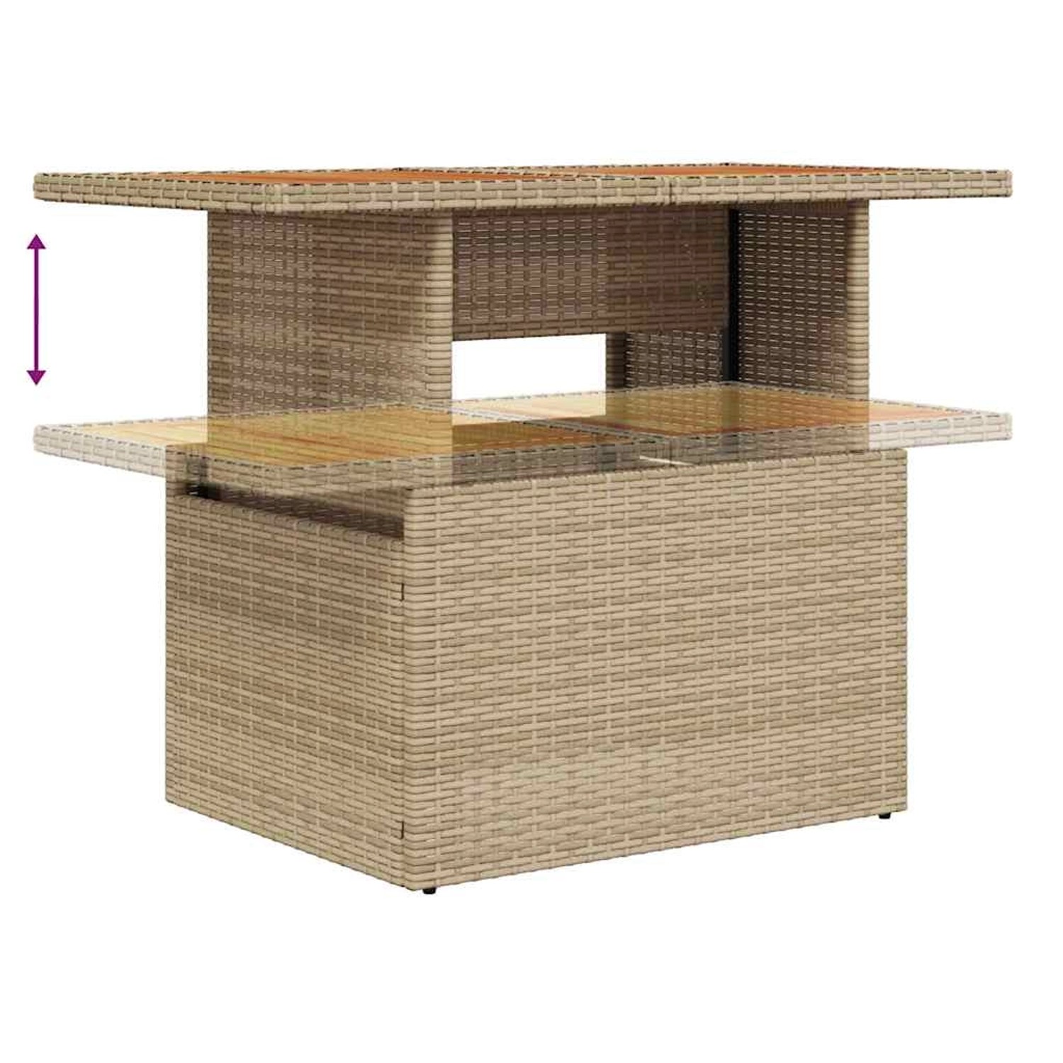 Beiger vidaXL Gartenmöbel Tisch aus Poly Rattan mit ausziehbarer Tischplatte.