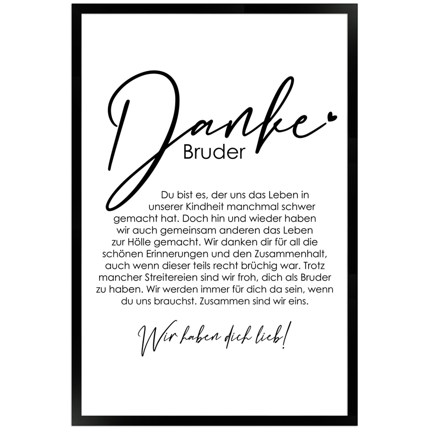 WANDStyle Gerahmtes Poster Danke Bruder 40 x 60 cm Geschenkidee für Mehrere günstig online kaufen