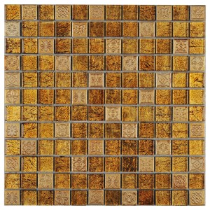 Mosaikfliese Inka Gold Relief, 30x30 cm, Glas & Stein für den Innenbereich.