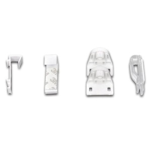 Zubehör für vidaXL Doppelrollo, weiße Klemmträger und Halterungen.