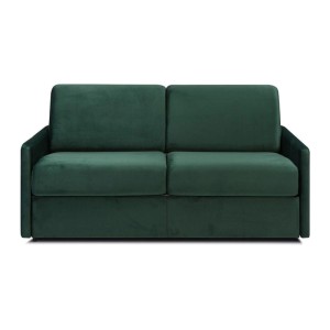 Tannengrünes 2-Sitzer Schlafsofa Calife aus Samt, 150 cm breit. Modernes Sofa mit Polyesterbezug.