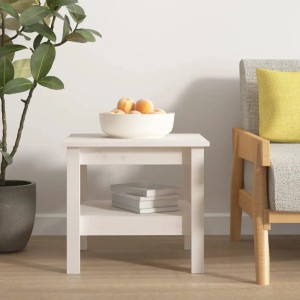 Weißer vidaXL Couchtisch aus Kiefernholz mit Ablage, 45x45x40 cm.