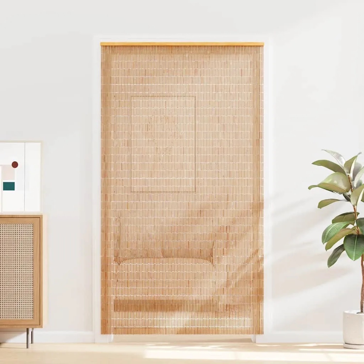 Brauner Bambus Türvorhang 120x220cm als Insektenschutz für die Tür.
