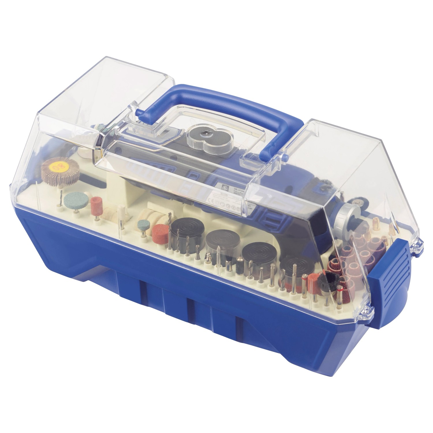 LUX Modellbau- und Gravierset MBS-160 im blauen Koffer mit Zubehör.