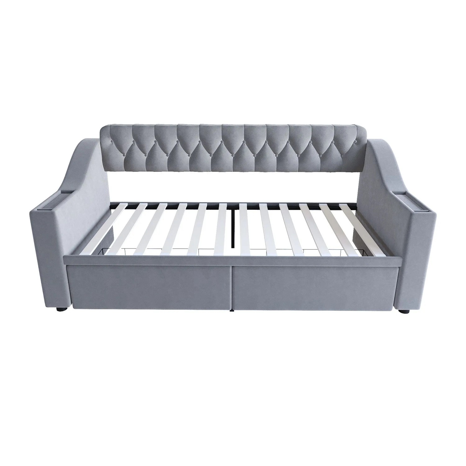 Merax Schlafsofa 90x190cm USB Armlehne Stauraum Hellgrau
