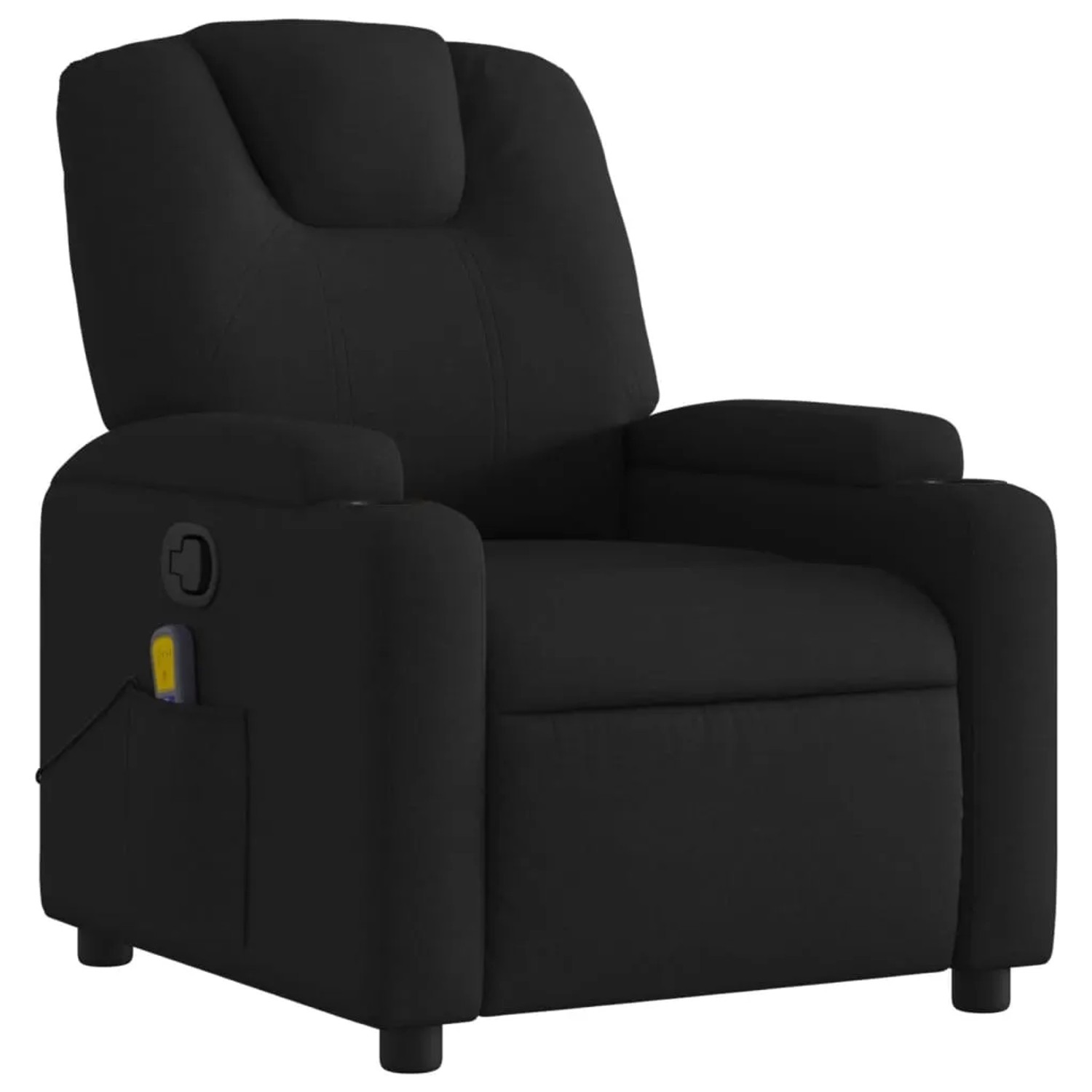 Schwarzer Massagesessel Modell 2 von vidaXL aus Stoff mit Getränkehalter und Vibrationsfunktion.